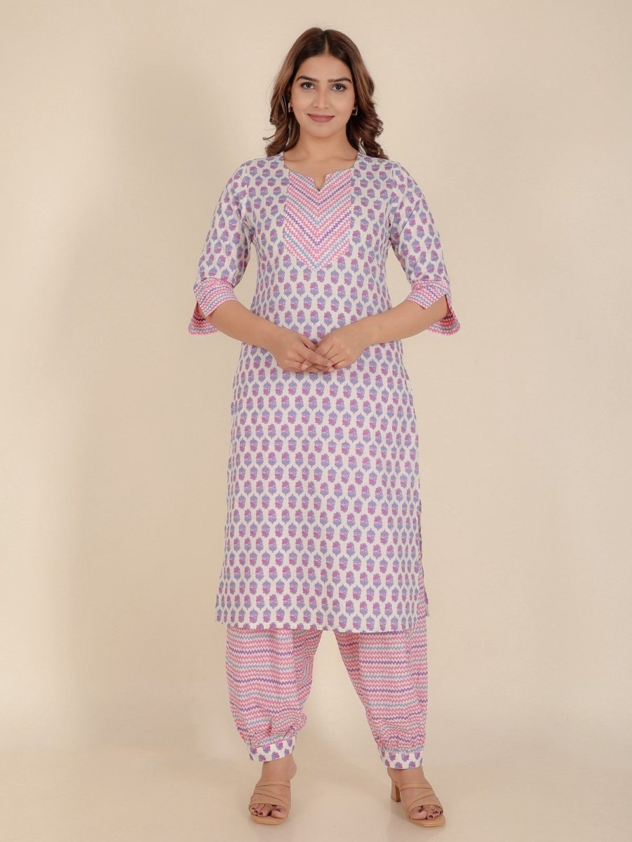 Aramya Straight Soft Cotton Floral Print Women's Kurta Set - Off White - Distacart