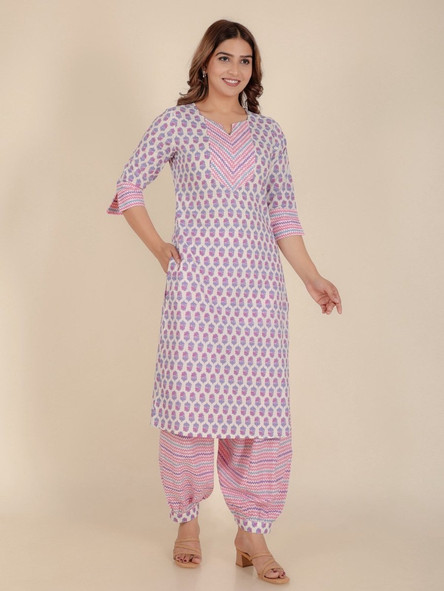 Aramya Straight Soft Cotton Floral Print Women's Kurta Set - Off White - Distacart