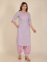 Thumbnail for Aramya Straight Soft Cotton Floral Print Women's Kurta Set - Off White - Distacart