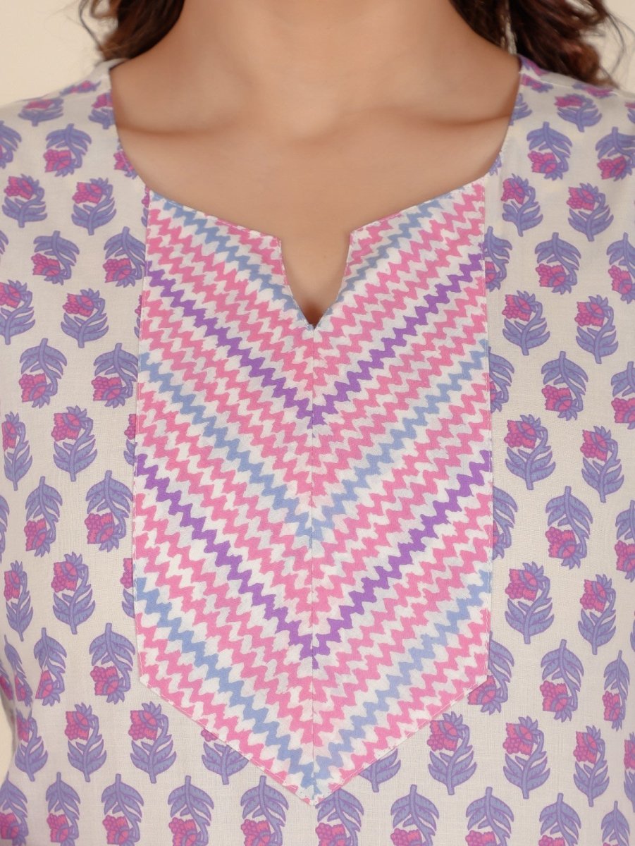 Aramya Straight Soft Cotton Floral Print Women's Kurta - Off White - Distacart