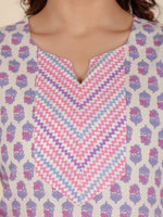 Thumbnail for Aramya Straight Soft Cotton Floral Print Women's Kurta - Off White - Distacart