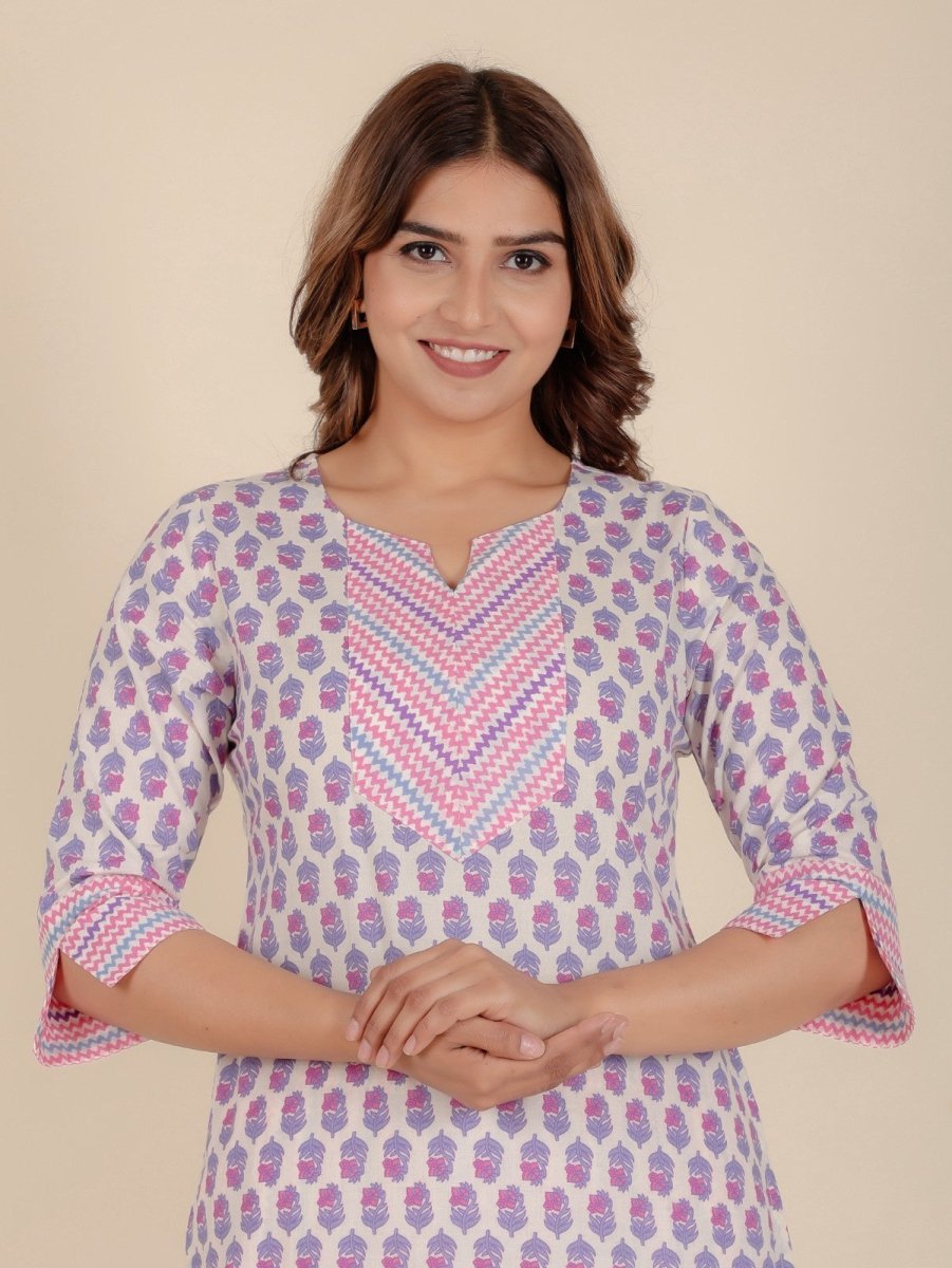 Aramya Straight Soft Cotton Floral Print Women's Kurta - Off White - Distacart