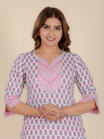 Thumbnail for Aramya Straight Soft Cotton Floral Print Women's Kurta - Off White - Distacart