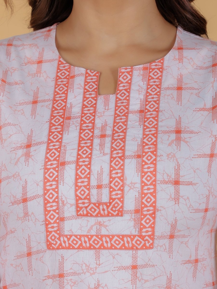 Aramya Straight Soft Cotton Geometric Print Women's Kurta Set - Orange - Distacart