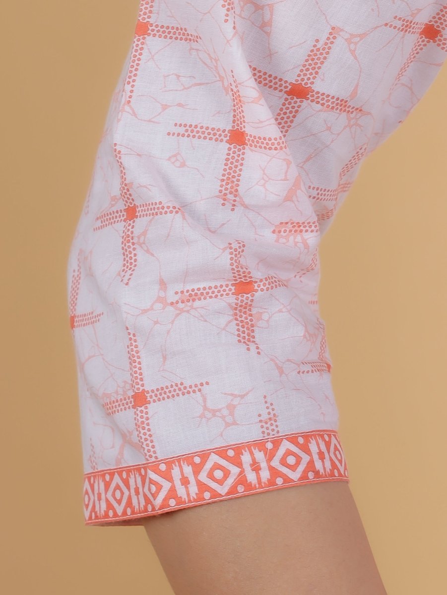 Aramya Straight Soft Cotton Geometric Print Women's Kurta - Orange - Distacart