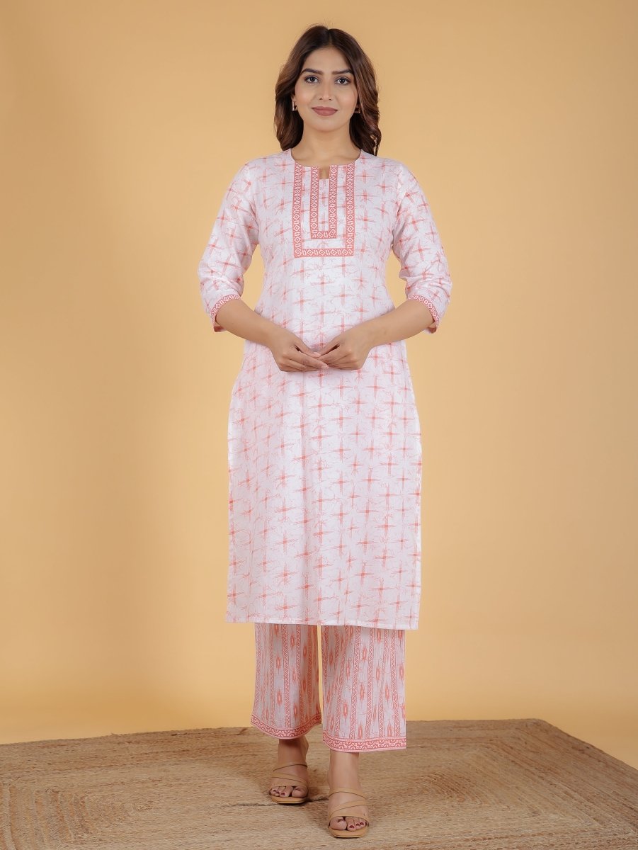 Aramya Straight Soft Cotton Geometric Print Women's Kurta Set - Orange - Distacart