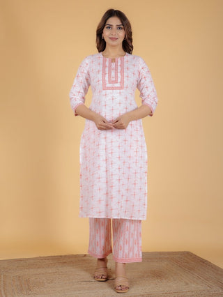 Aramya Straight Soft Cotton Geometric Print Women's Kurta Set - Orange - Distacart