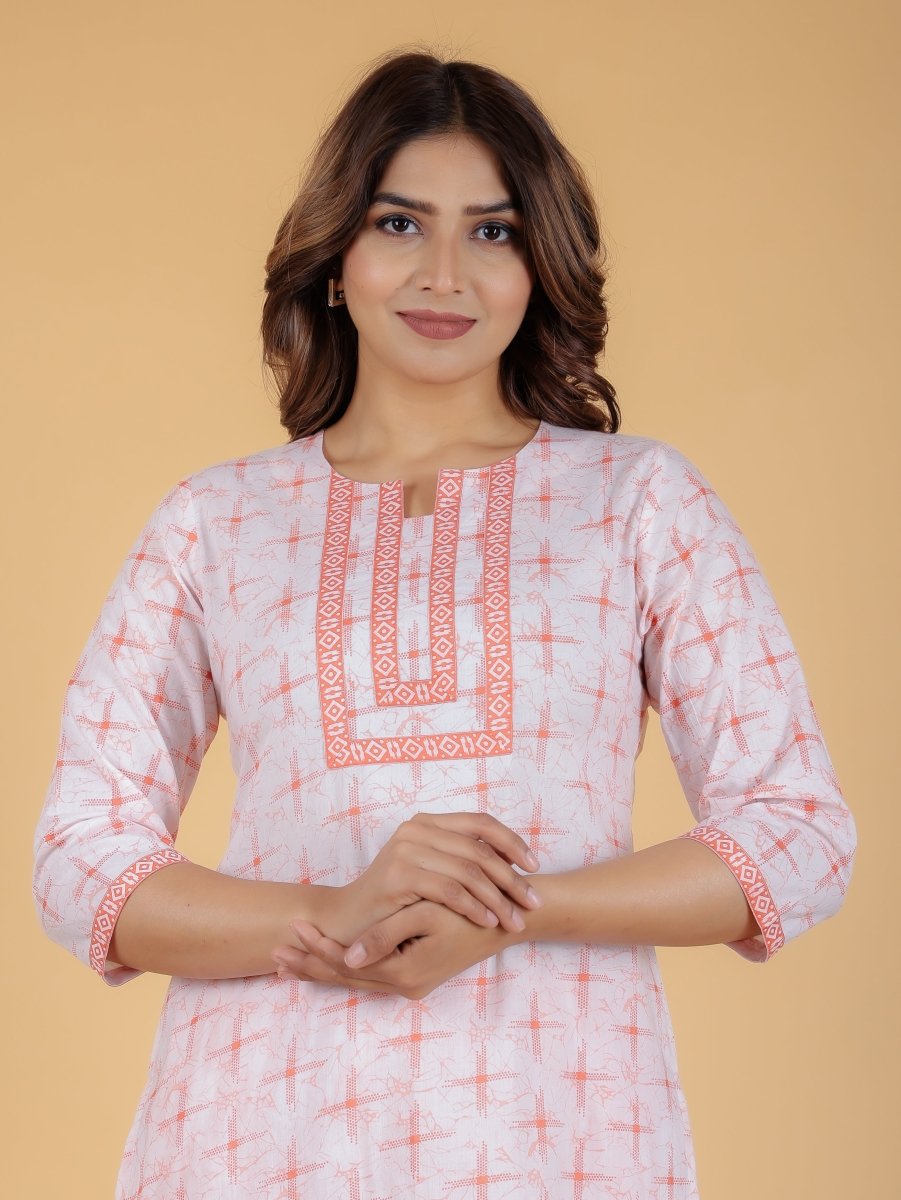 Aramya Straight Soft Cotton Geometric Print Women's Kurta - Orange - Distacart