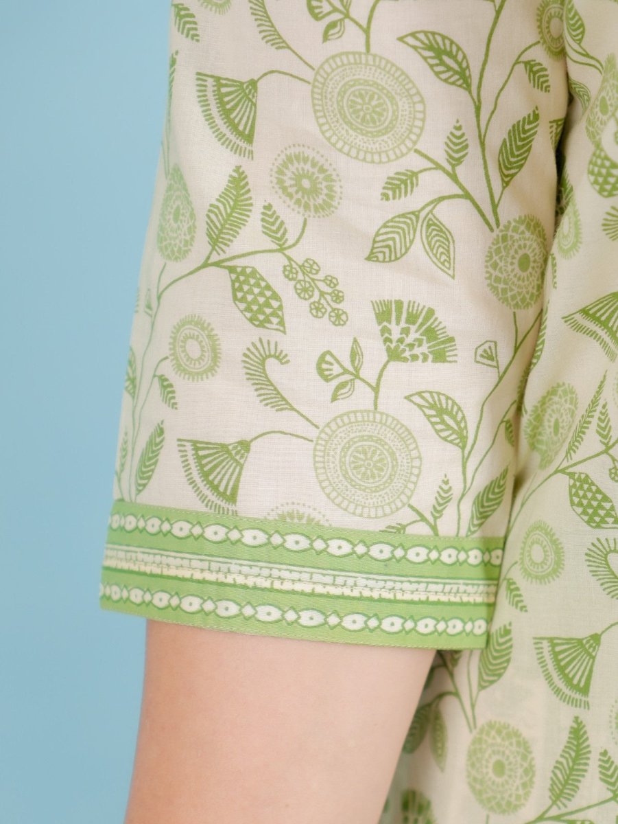 Aramya Straight Soft Cotton Floral Print Women's Kurta - Green - Distacart