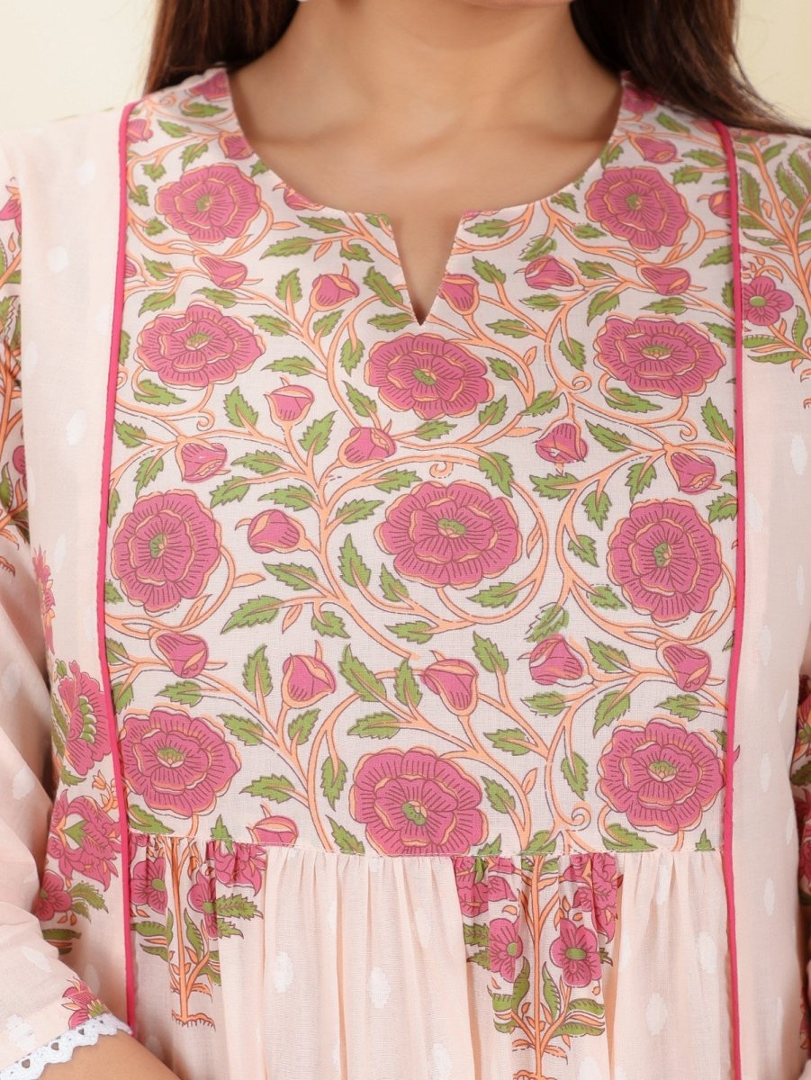 Aramya Panelled Soft Cotton Butti Print Women's Kurta - Pink - Distacart