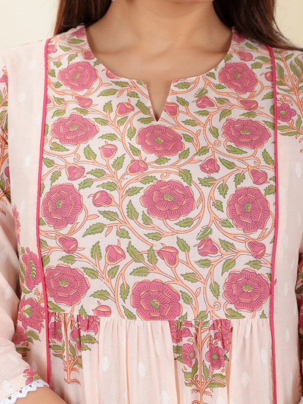 Aramya Panelled Soft Cotton Butti Print Women's Kurta - Pink - Distacart