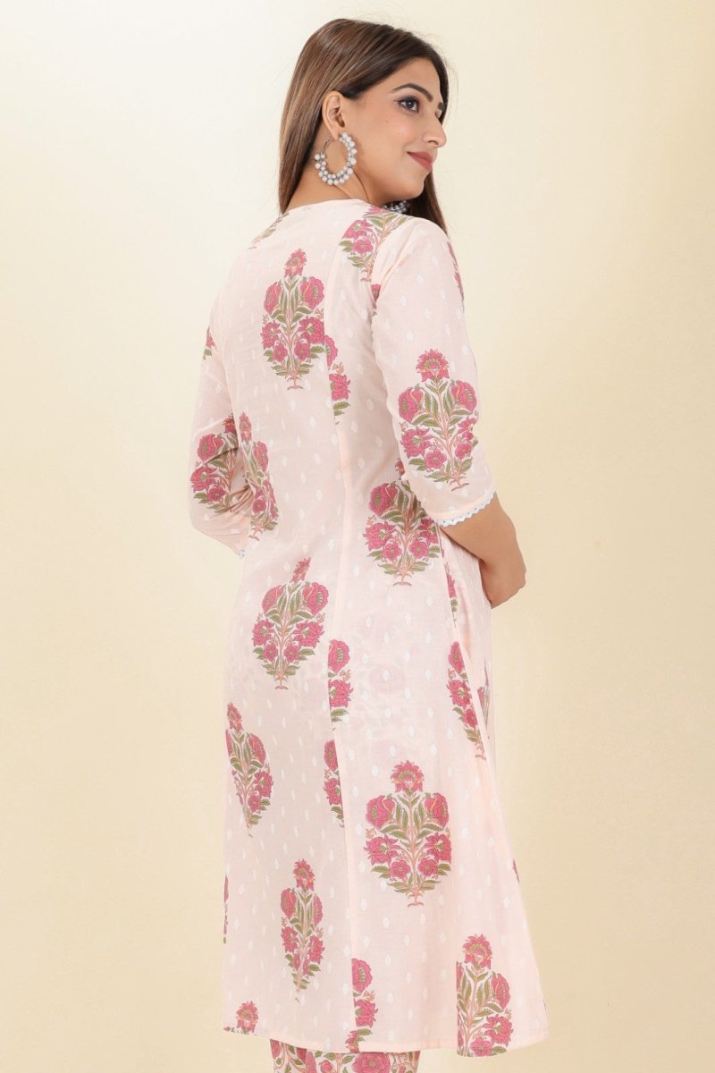 Aramya Panelled Soft Cotton Butti Print Women's Kurta - Pink - Distacart