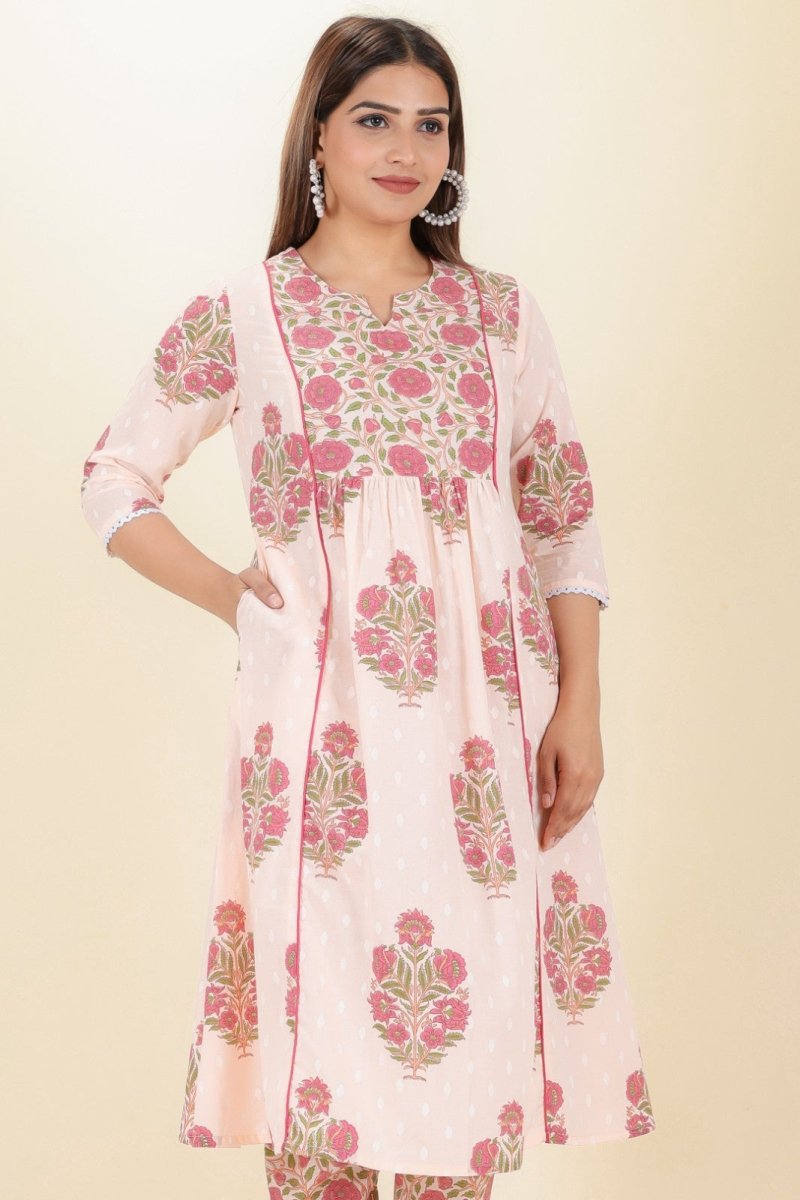 Aramya Panelled Soft Cotton Butti Print Women's Kurta - Pink - Distacart