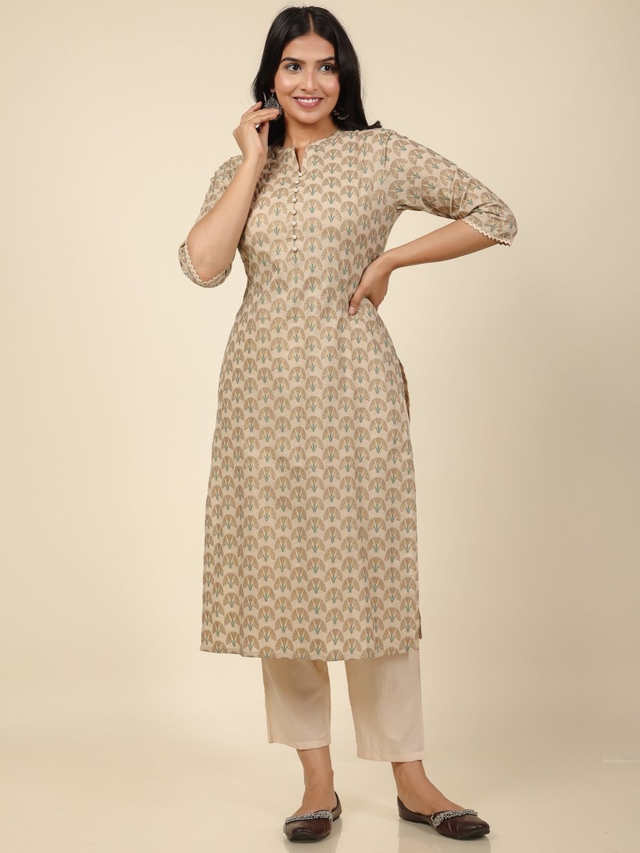 Aramya Straight Soft Cotton Floral Print Women's Kurta - Off White - Distacart