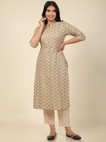 Thumbnail for Aramya Straight Soft Cotton Floral Print Women's Kurta - Off White - Distacart