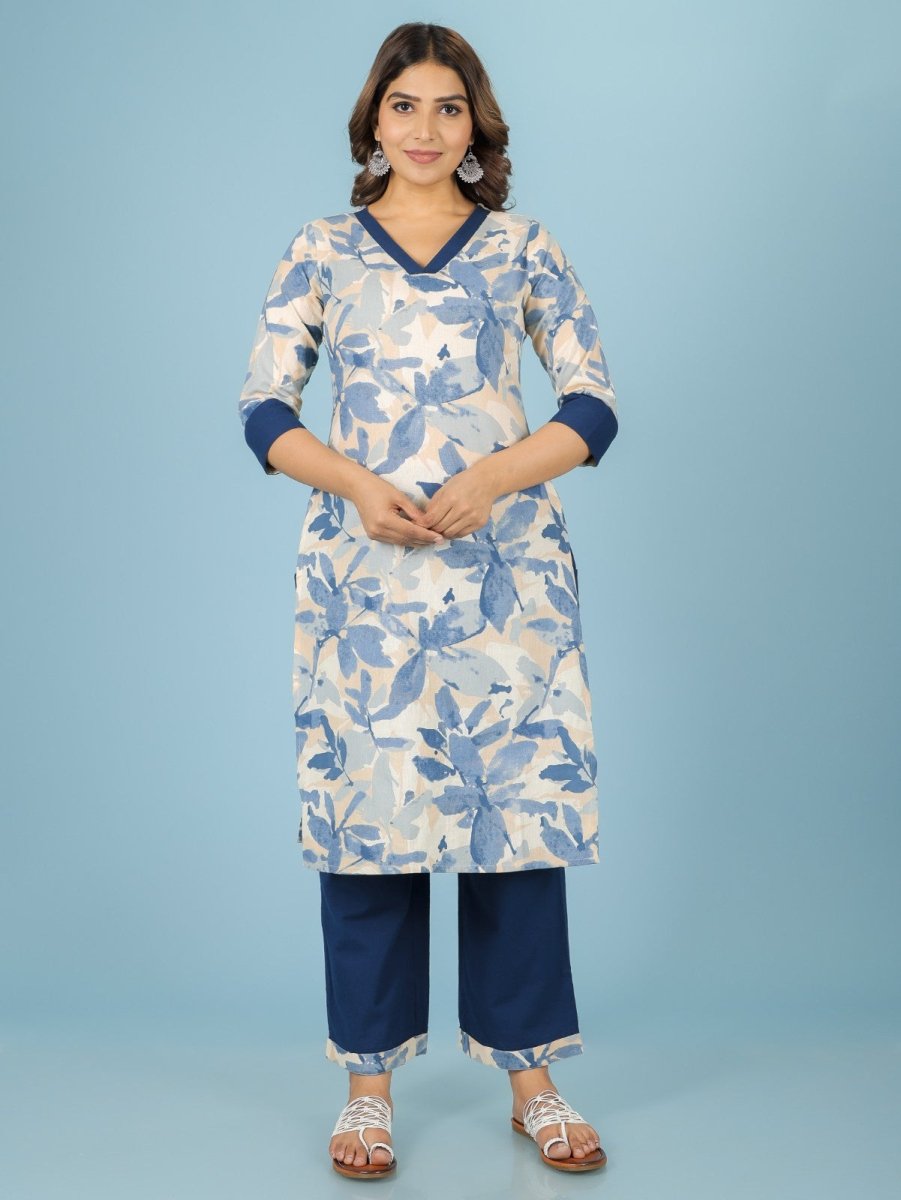 Aramya Straight Linen Cotton Floral Print Women's Kurta Set - Off White - Distacart