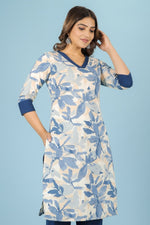 Thumbnail for Aramya Straight Linen Cotton Floral Print Women's Kurta - Off White - Distacart
