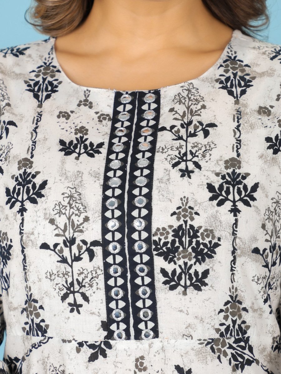 Aramya Anarkali Soft Cotton Butti Print Women's Kurta Set - White - Distacart