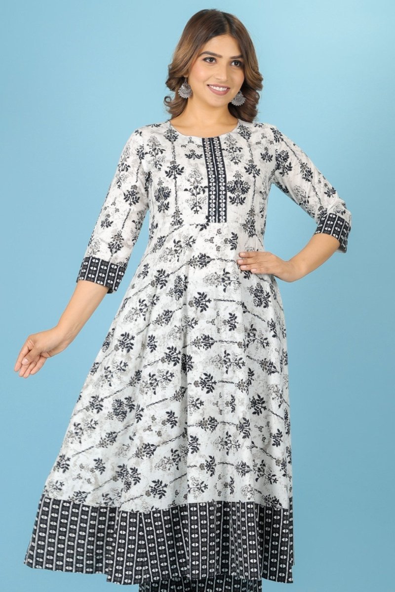 Aramya Anarkali Soft Cotton Butti Print Women's Kurta - White - Distacart