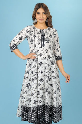 Aramya Anarkali Soft Cotton Butti Print Women's Kurta Set - White - Distacart