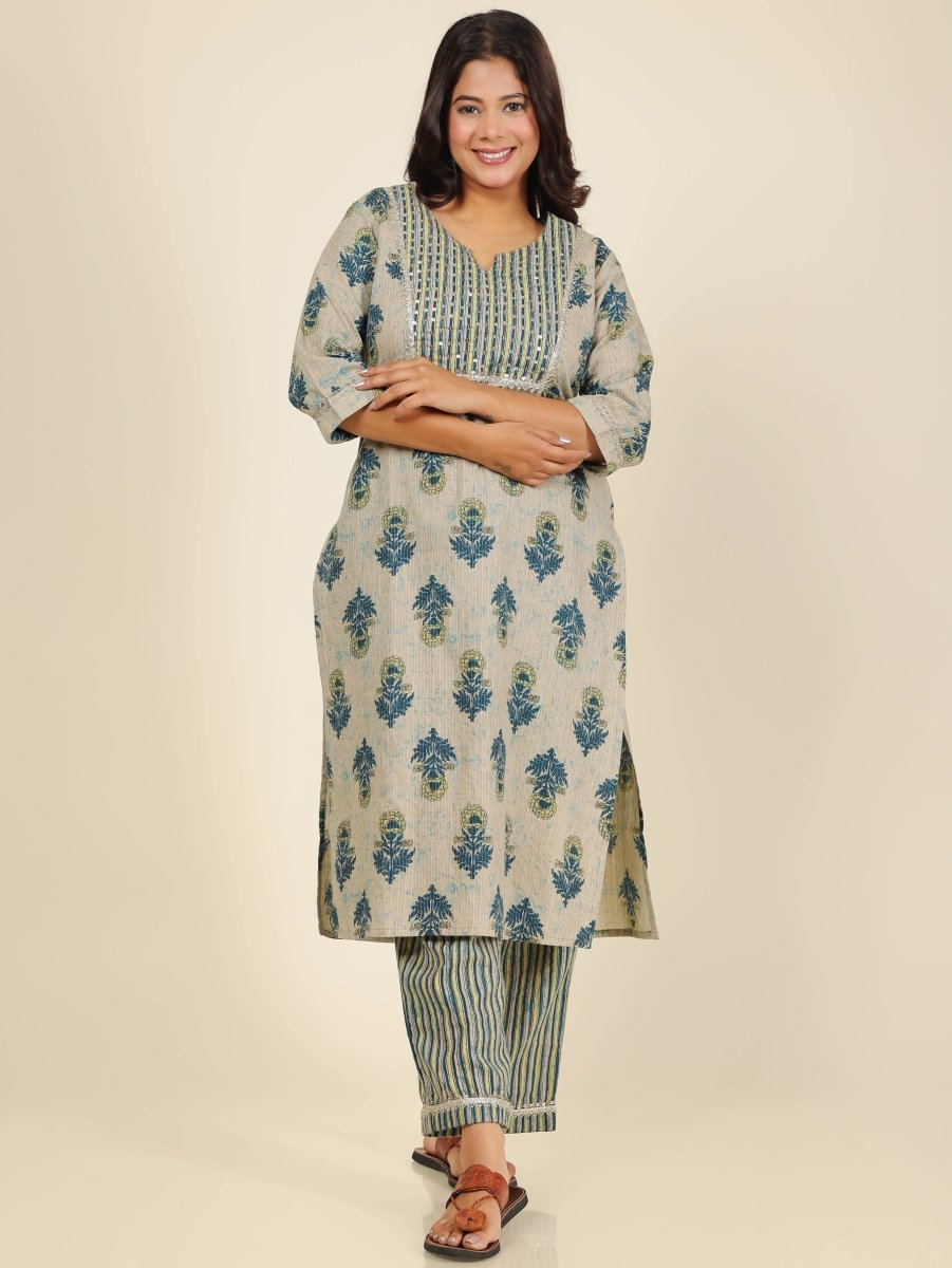 Aramya Straight Soft Cotton Floral Print Women's Kurta - Beige - Distacart