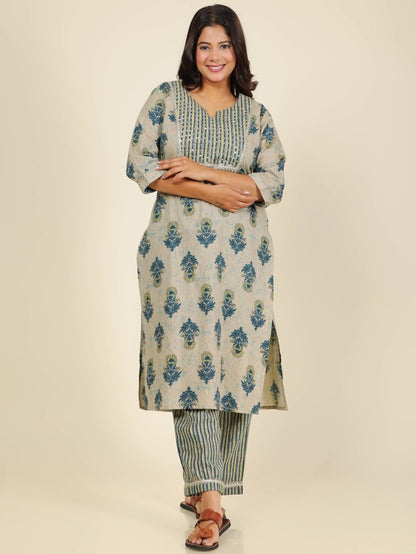 Aramya Straight Soft Cotton Floral Print Women's Kurta - Beige - Distacart