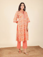 Thumbnail for Aramya Straight Soft Cotton Floral Print Women's Kurta - Orange - Distacart