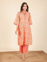 Thumbnail for Aramya Straight Soft Cotton Floral Print Women's Kurta - Orange - Distacart