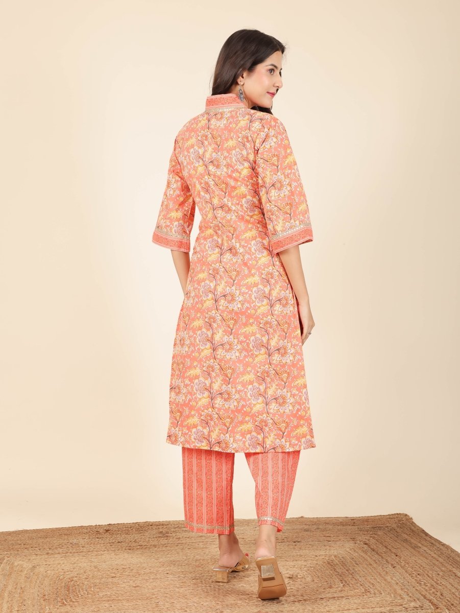 Aramya Straight Soft Cotton Floral Print Women's Kurta - Orange - Distacart