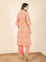 Thumbnail for Aramya Straight Soft Cotton Floral Print Women's Kurta - Orange - Distacart