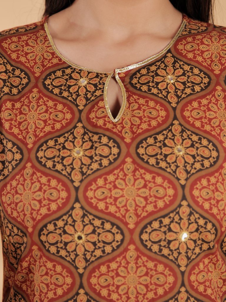 Aramya Straight Soft Cotton Geometric Print Women's Kurta Set - Brown - Distacart