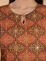 Thumbnail for Aramya Straight Soft Cotton Geometric Print Women's Kurta Set - Brown - Distacart