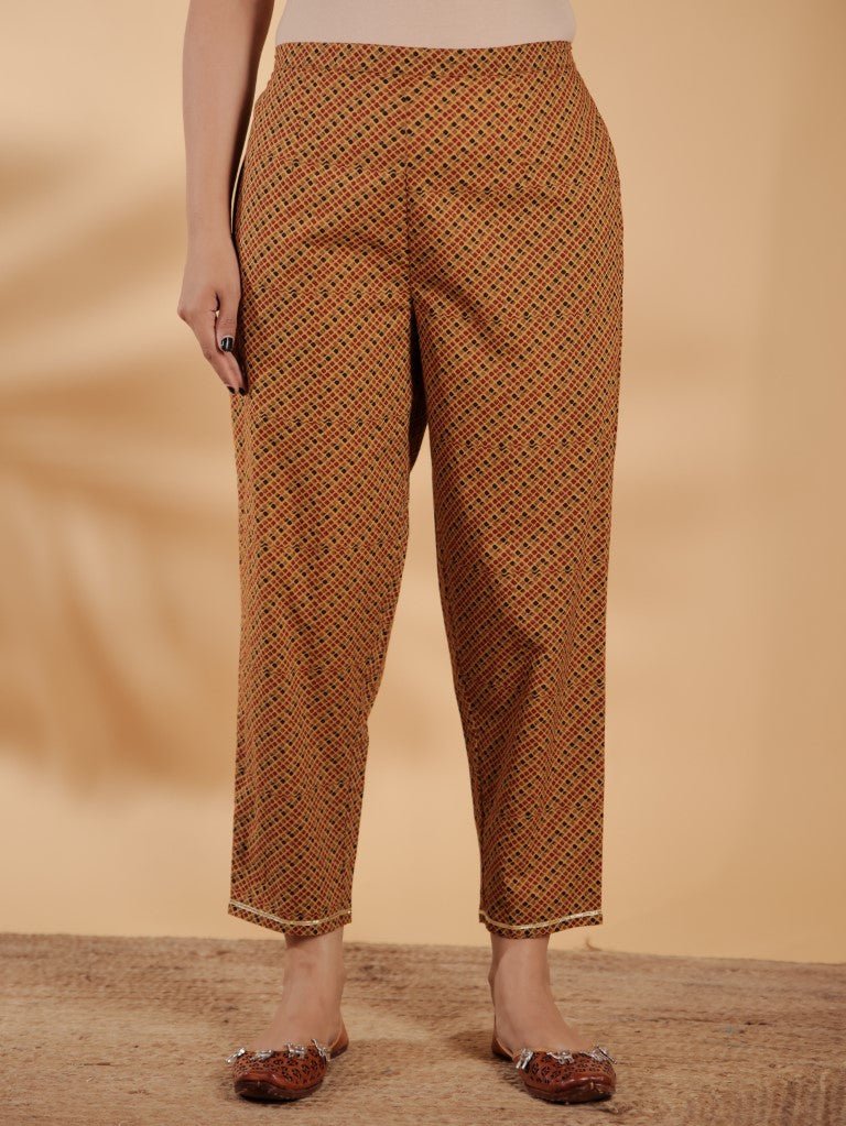 Aramya Straight Soft Cotton Geometric Print Women's Kurta Set - Brown - Distacart