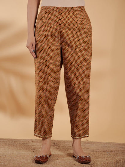 Aramya Straight Soft Cotton Geometric Print Women's Kurta Set - Brown - Distacart
