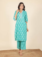 Thumbnail for Aramya Straight Soft Cotton Geometric Print Women's Kurta - Green - Distacart