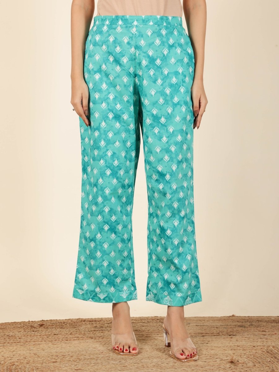 Aramya Straight Soft Cotton Geometric Print Women's Kurta Set - Green - Distacart