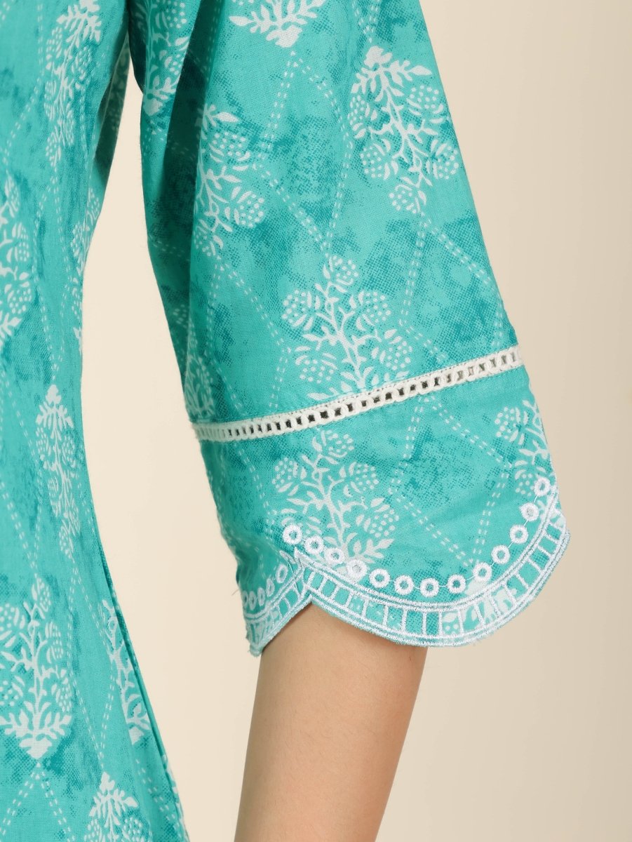Aramya Straight Soft Cotton Geometric Print Women's Kurta - Green - Distacart