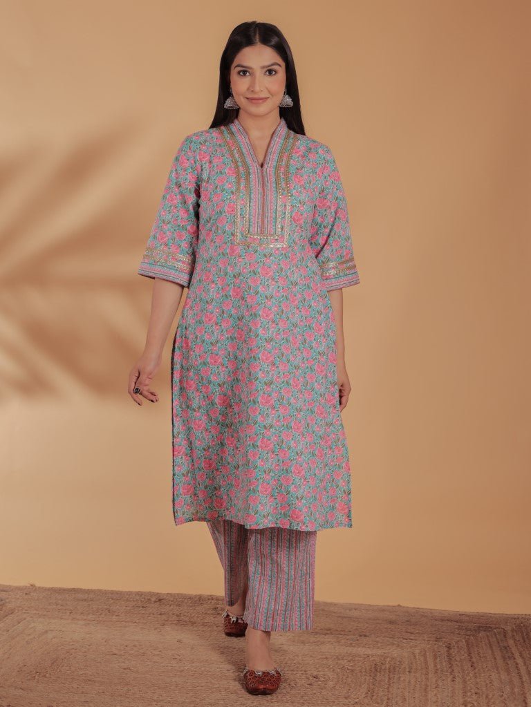 Aramya Straight Soft Cotton Floral Print Women's Kurta Set - Multicolor - Distacart