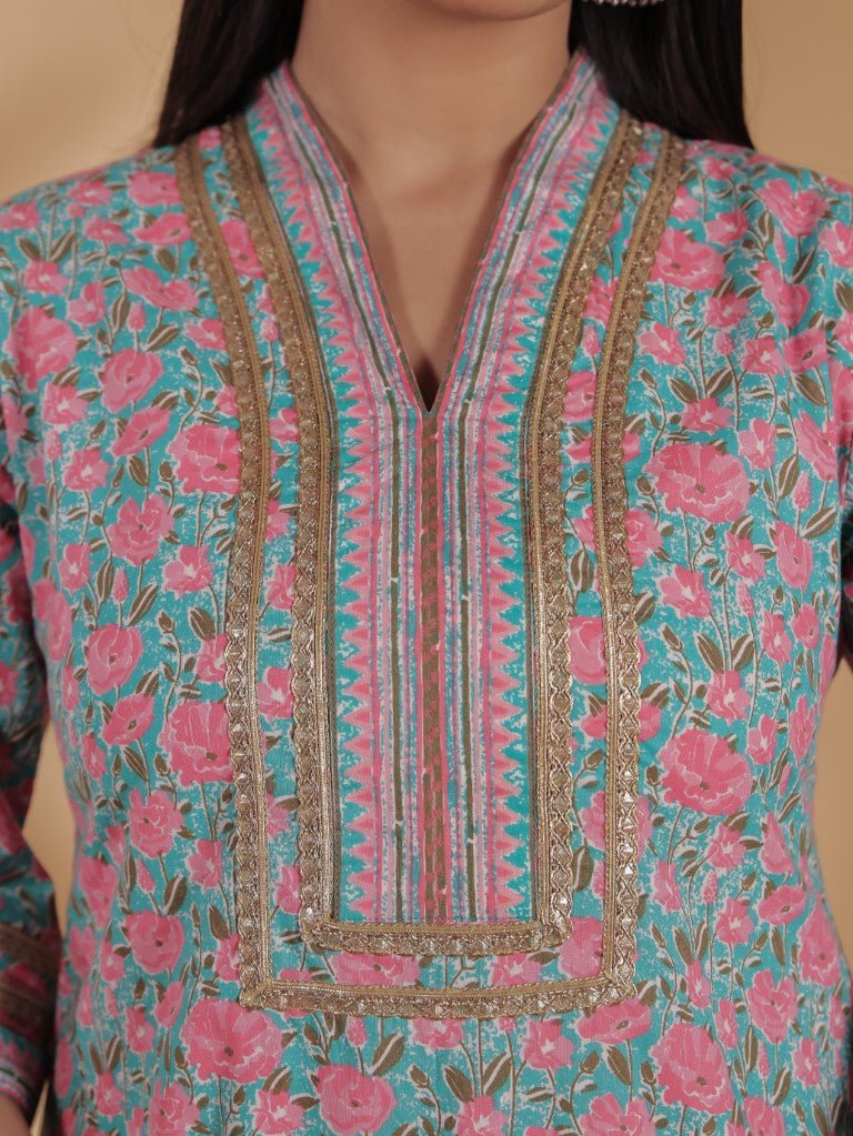 Aramya Straight Soft Cotton Floral Print Women's Kurta Set - Multicolor - Distacart