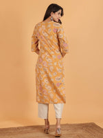 Thumbnail for Aramya Straight Linen Cotton Paisley Print Women's Kurta - Yellow - Distacart