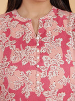 Thumbnail for Aramya Straight Linen Cotton Floral Print Women's Kurta Set - Pink - Distacart