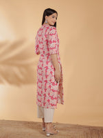 Thumbnail for Aramya Straight Linen Cotton Floral Print Women's Kurta Set - Pink - Distacart