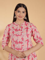Thumbnail for Aramya Straight Linen Cotton Floral Print Women's Kurta - Pink - Distacart