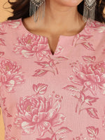 Thumbnail for Aramya Straight Linen Cotton Floral Print Women's Kurta - Pink - Distacart