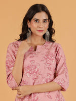 Thumbnail for Aramya Straight Linen Cotton Floral Print Women's Kurta - Pink - Distacart