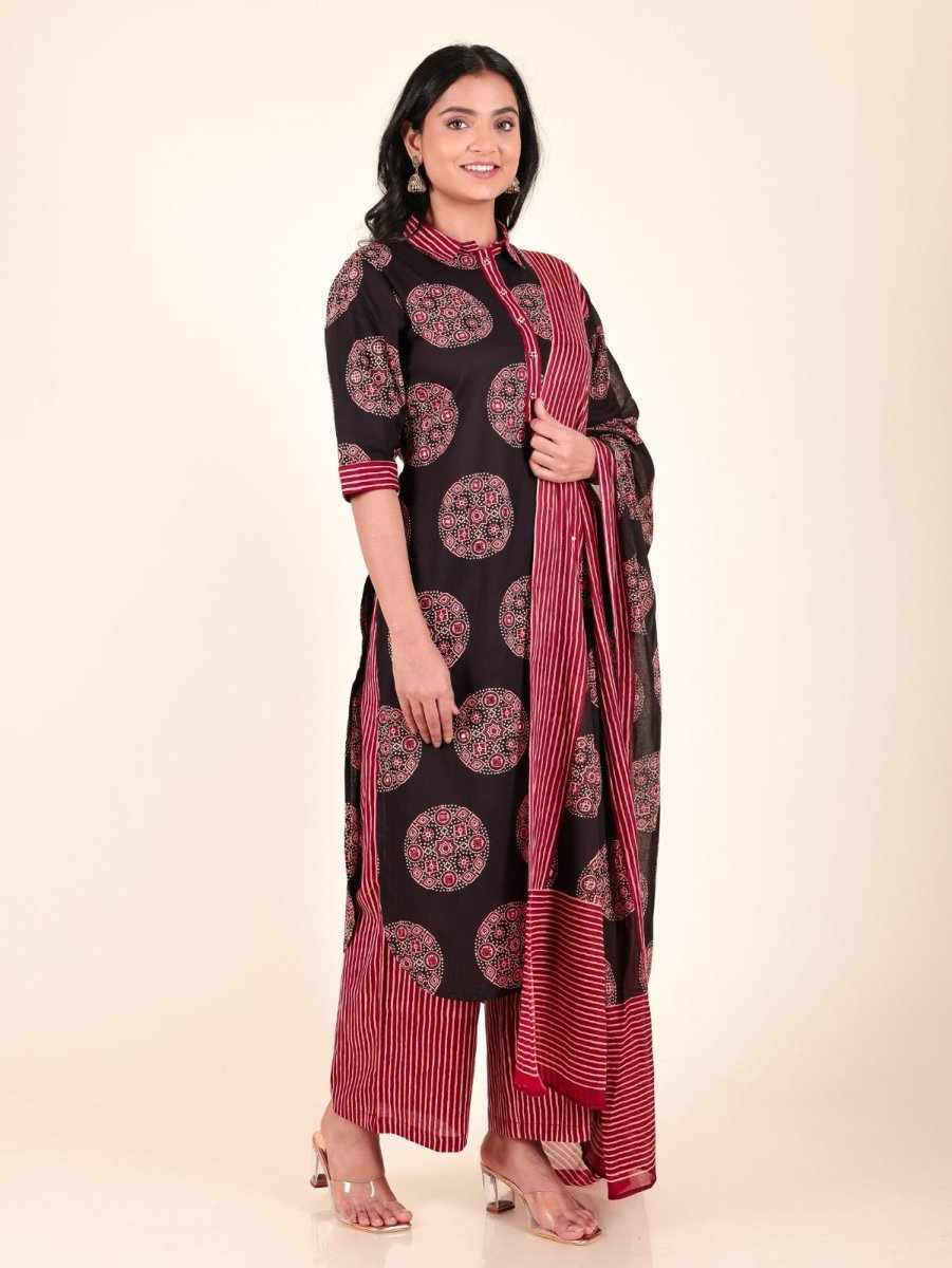 Aramya Pathani Soft Cotton Ajrakh Print Women's Kurta - Black - Distacart
