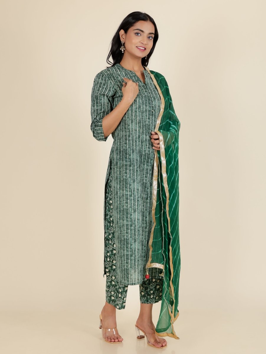 Aramya Straight Soft Cotton Striped Print Women's Kurta - Green - Distacart