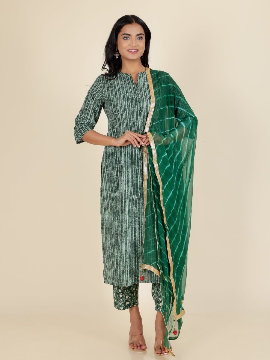 Aramya Straight Soft Cotton Striped Print Women's Kurta - Green - Distacart