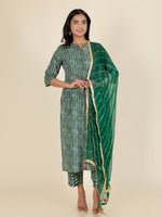 Thumbnail for Aramya Straight Soft Cotton Striped Print Women's Kurta - Green - Distacart