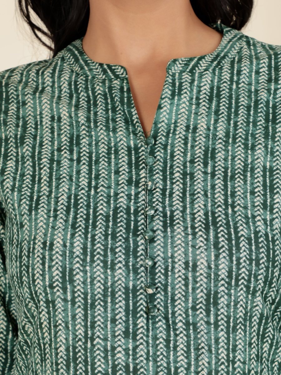 Aramya Straight Soft Cotton Striped Print Women's Kurta - Green - Distacart
